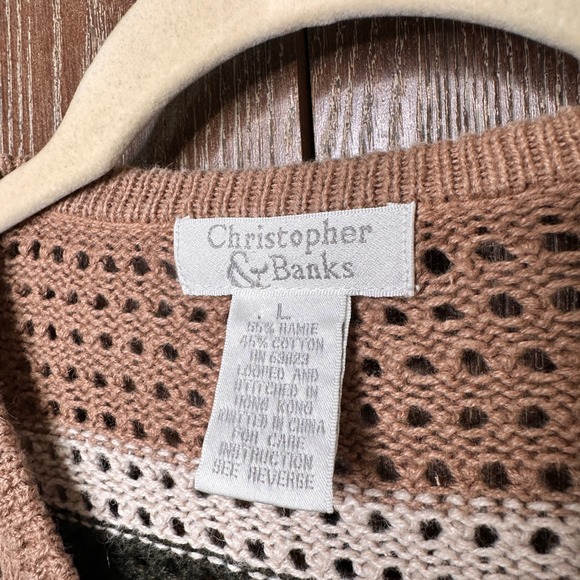 Christopher & Banks Striped Crochet Cardigan Sweater Women's Size L Button Down - Picture 5 of 7